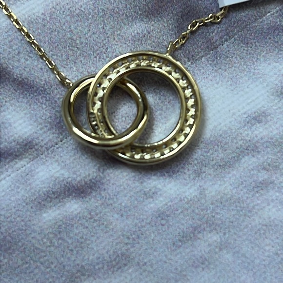 Silver with gold plating diamond double ring necklace - Picture 3 of 4